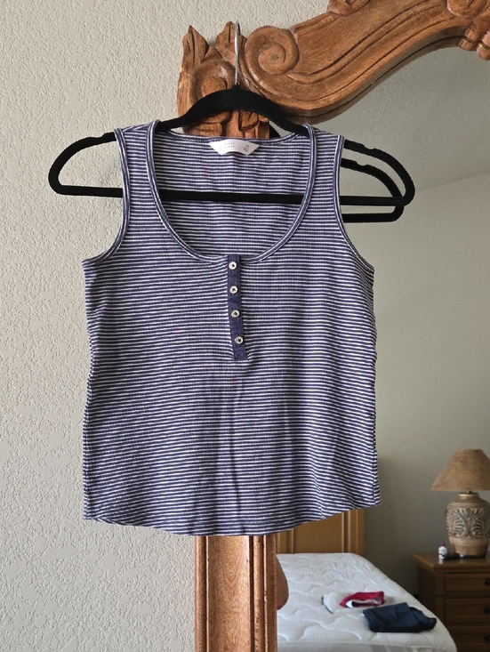 LC Lauren Conrad Tops - LC Lauren Conrad Navy and White Striped Henley Tank